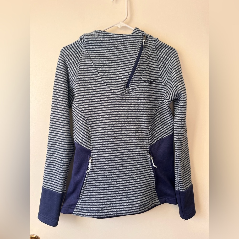 Avalanche Women’s Asymmetrical 1/4 Zip Navy & Gray Striped Pullover Hoody Medium